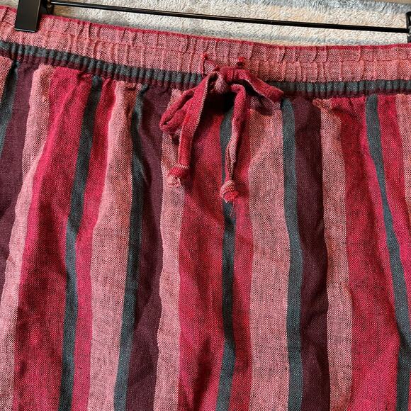 Garnet Hill Easy Linen Pull On Skirt Large Red Teal Striped EUROPEAN FLAX New - Picture 5 of 6